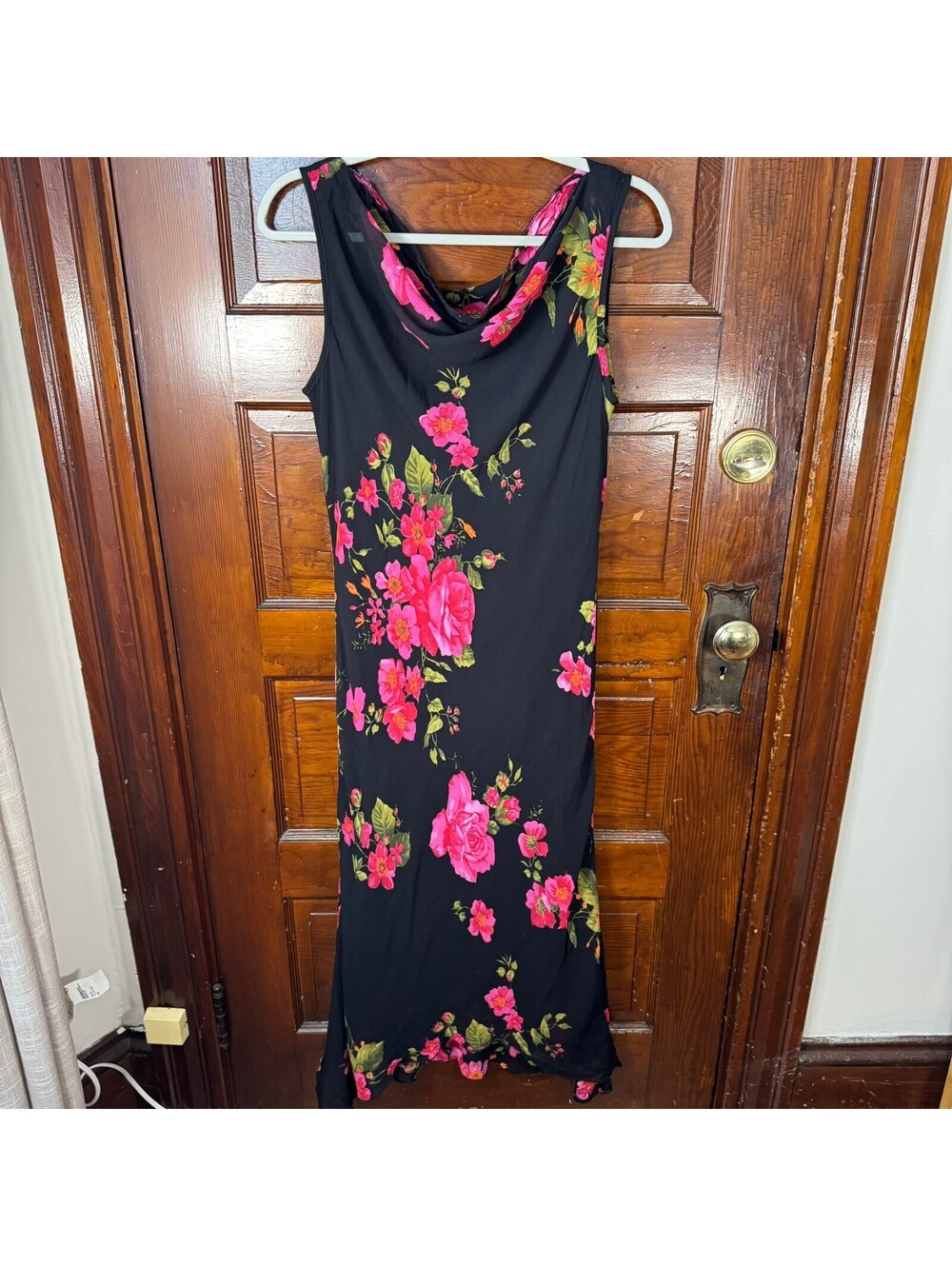 El Corte Ingles black sleeveless floral dress with scoop neckline size 16